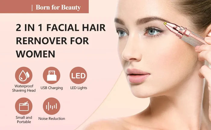 2 In 1 Electric Eyebrow Trimmer And Shaver | Flawless Hair Remover For Women | Painless Facial Hair Removal Device | Rechargeable Eyebrow Trimming Machine